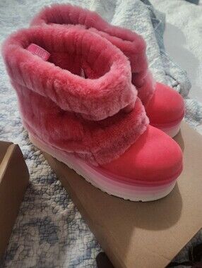 UGG Pink Fuzzy Platform Ankle Boots